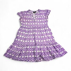 Madison Mathews Purple Geometric Tiered Midi Dress M
